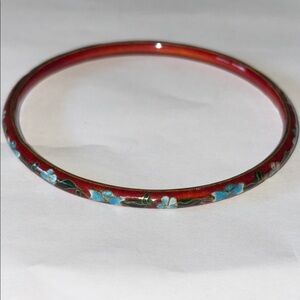 Elegant Red Floral Cloisonné Bangle Bracelet